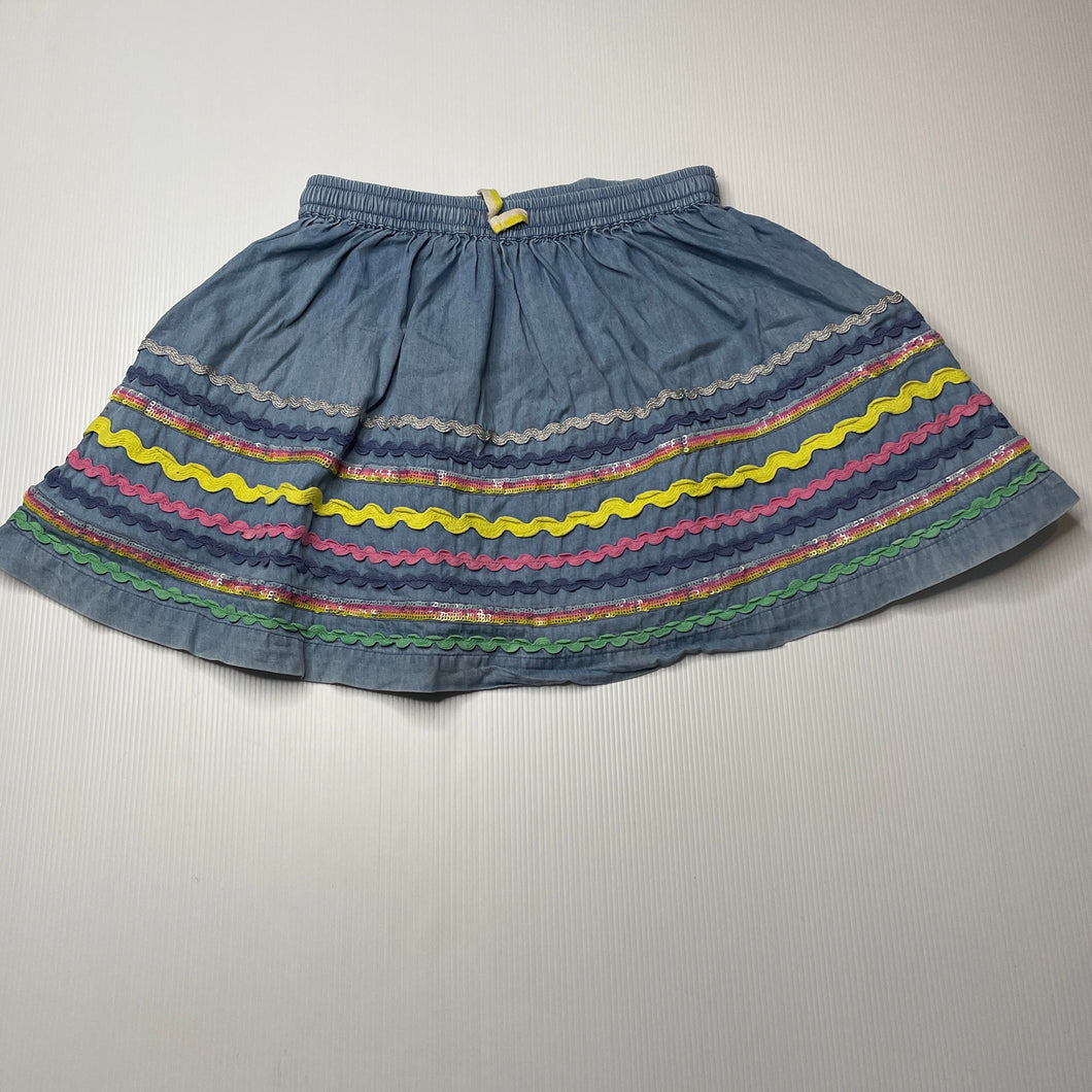 Girls Mini Boden, blue chambray cotton skirt, elasticated, L: 31cm, FUC, size 5-6,  