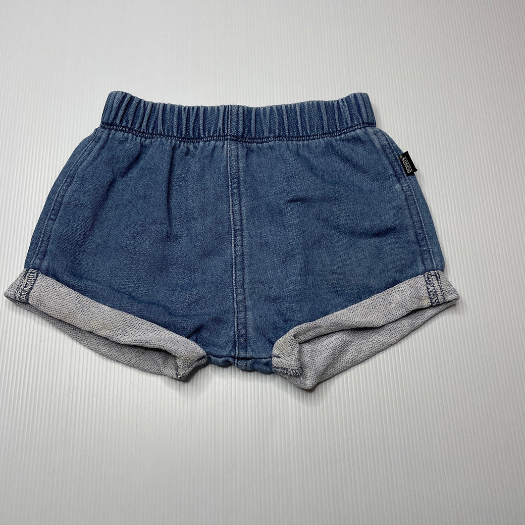 unisex Bonds, knit denim shorts, elasticated, FUC, size 1,  