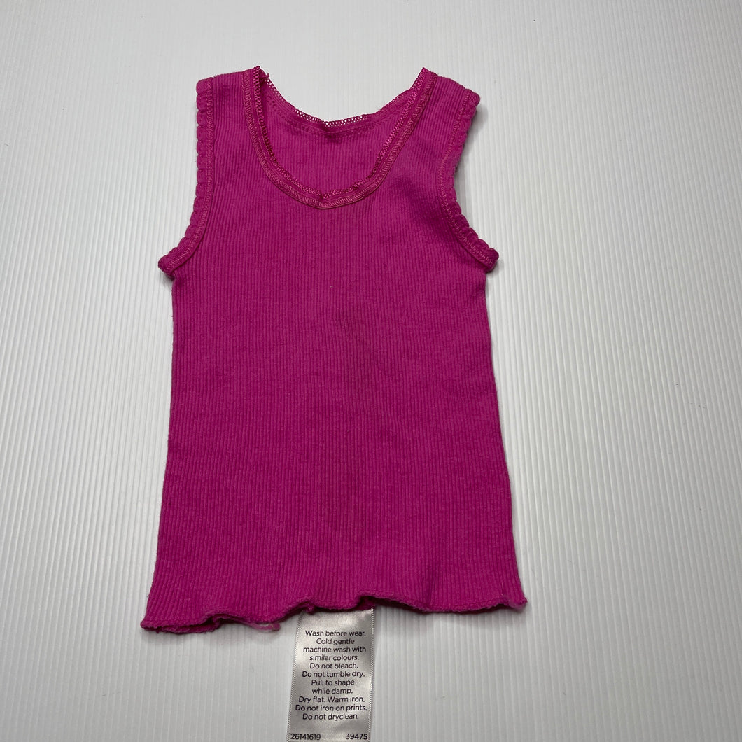 Girls Higgledee, pink ribbed cotton singlet top, GUC, size 000,  