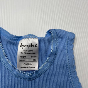 unisex Dymples, blue ribbed cotton singlet top, EUC, size 0000,  