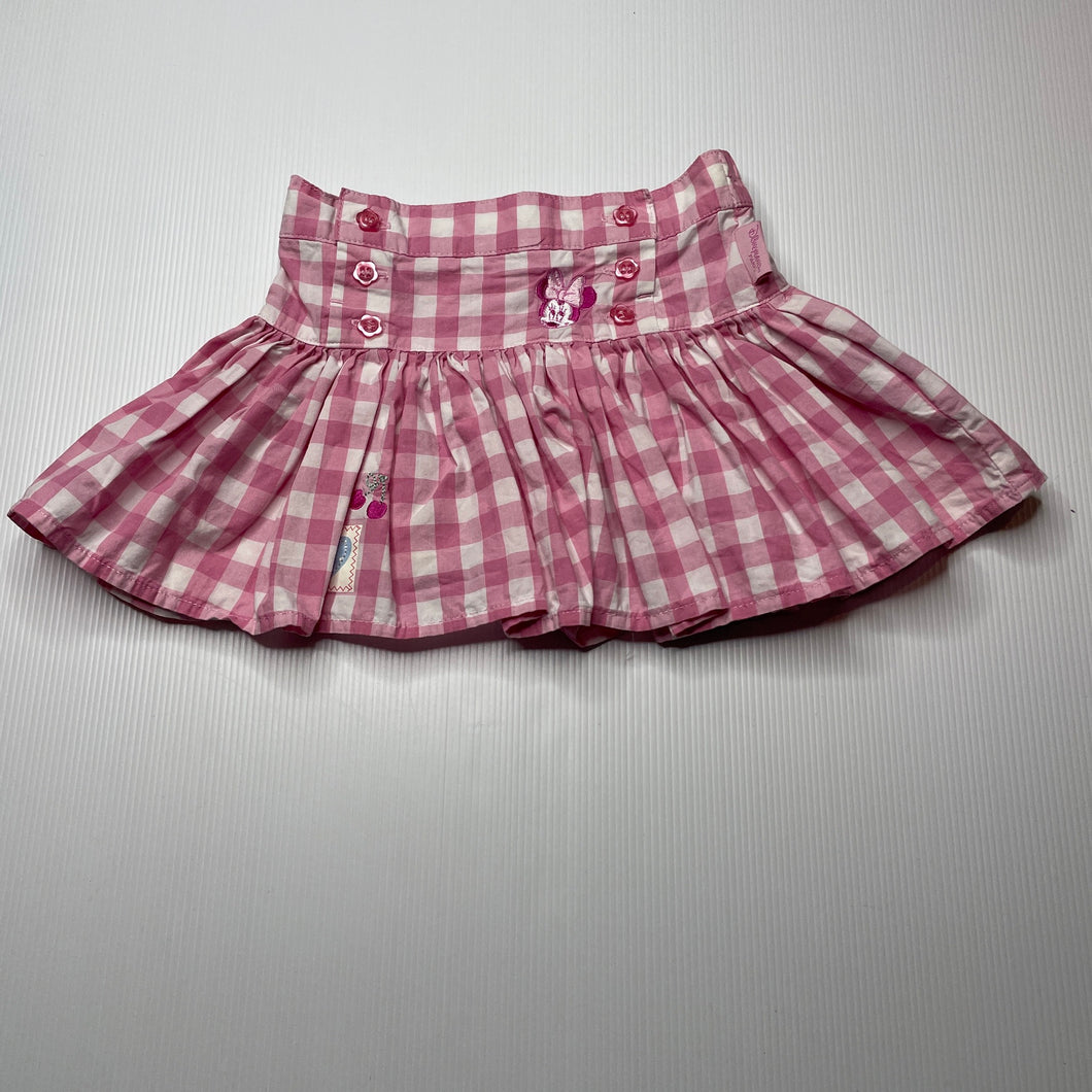 Girls DIsney, Minnie Mouse checked cotton skirt, elasticated, L: 22cm, EUC, size 1-2,  