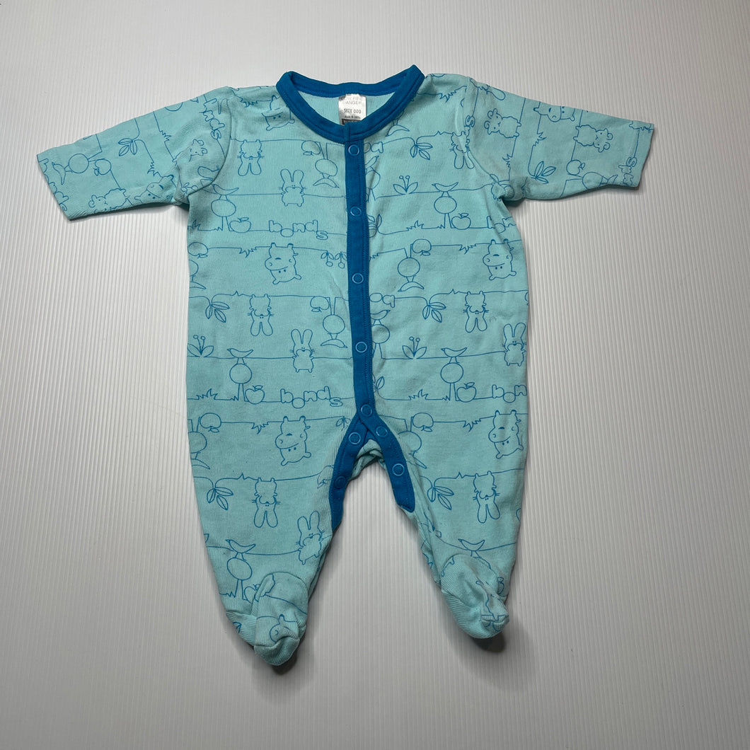 unisex Bonds, blue cotton coverall / romper, FUC, size 000,  