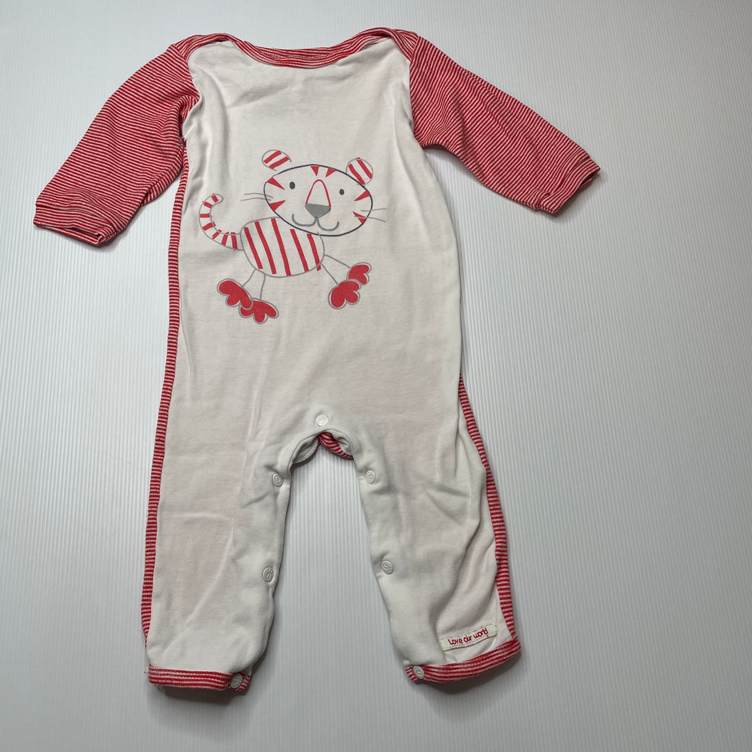 unisex Pumpkin Patch, red & white cotton romper, tiger, FUC, size 0,  