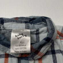Load image into Gallery viewer, Boys Baby Berry, checked flannel cotton long sleeve shirt, GUC, size 1,  