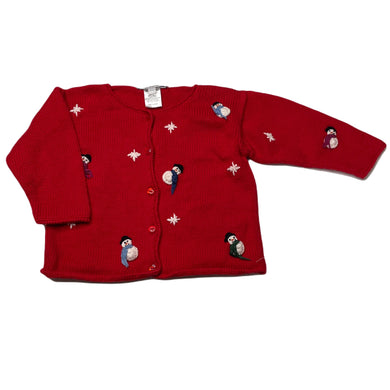 Girls Purple Mountain, red knitted cotton cardigan / sweater, GUC, size 12 months,  