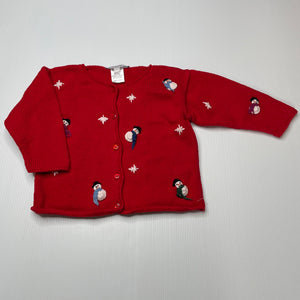 Girls Purple Mountain, red knitted cotton cardigan / sweater, GUC, size 12 months,  