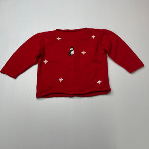 Girls Purple Mountain, red knitted cotton cardigan / sweater, GUC, size 12 months,  