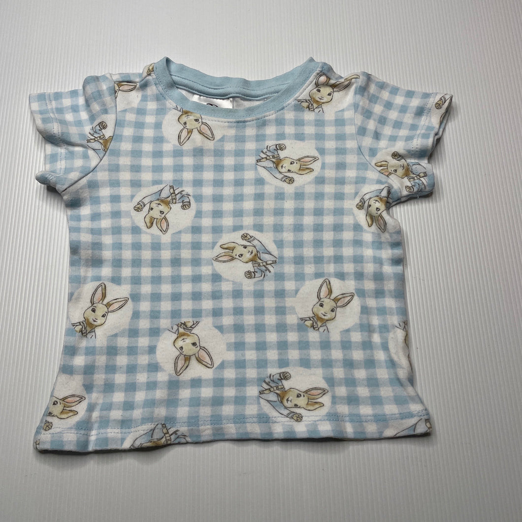 unisex Peter Rabbit, checked cotton t-shirt / top, GUC, size 0,  