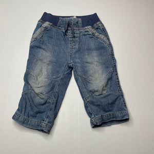 Boys Tiny Little Wonders, cotton lined denim pants, elasticated, FUC, size 00,  