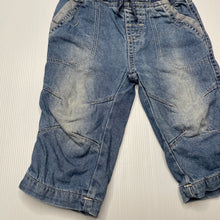 Load image into Gallery viewer, Boys Tiny Little Wonders, cotton lined denim pants, elasticated, FUC, size 00,  