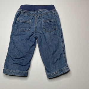 Boys Tiny Little Wonders, cotton lined denim pants, elasticated, FUC, size 00,  
