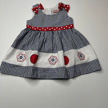 Load image into Gallery viewer, Girls LJ Fashions, embroidered checked lightweight dress, EUC, size 12 months, L: 40cm