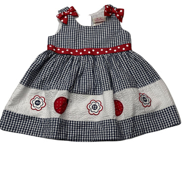 Girls LJ Fashions, embroidered checked lightweight dress, EUC, size 12 months, L: 40cm