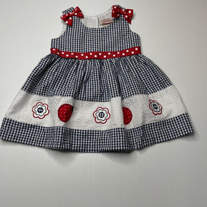 Girls LJ Fashions, embroidered checked lightweight dress, EUC, size 12 months, L: 40cm