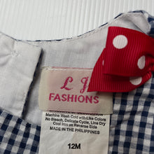 Load image into Gallery viewer, Girls LJ Fashions, embroidered checked lightweight dress, EUC, size 12 months, L: 40cm