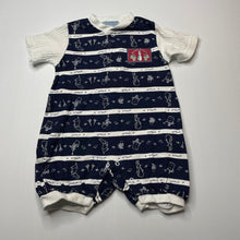 Load image into Gallery viewer, unisex Peter Rabbit, vintage navy &amp; white cotton romper, GUC, size 0,  