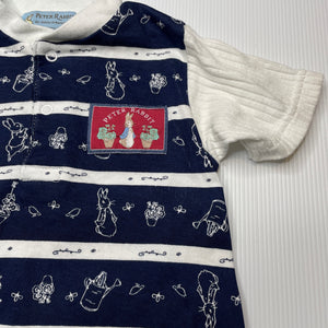 unisex Peter Rabbit, vintage navy & white cotton romper, GUC, size 0,  