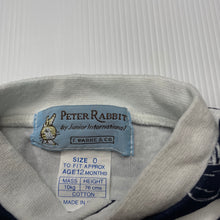 Load image into Gallery viewer, unisex Peter Rabbit, vintage navy &amp; white cotton romper, GUC, size 0,  