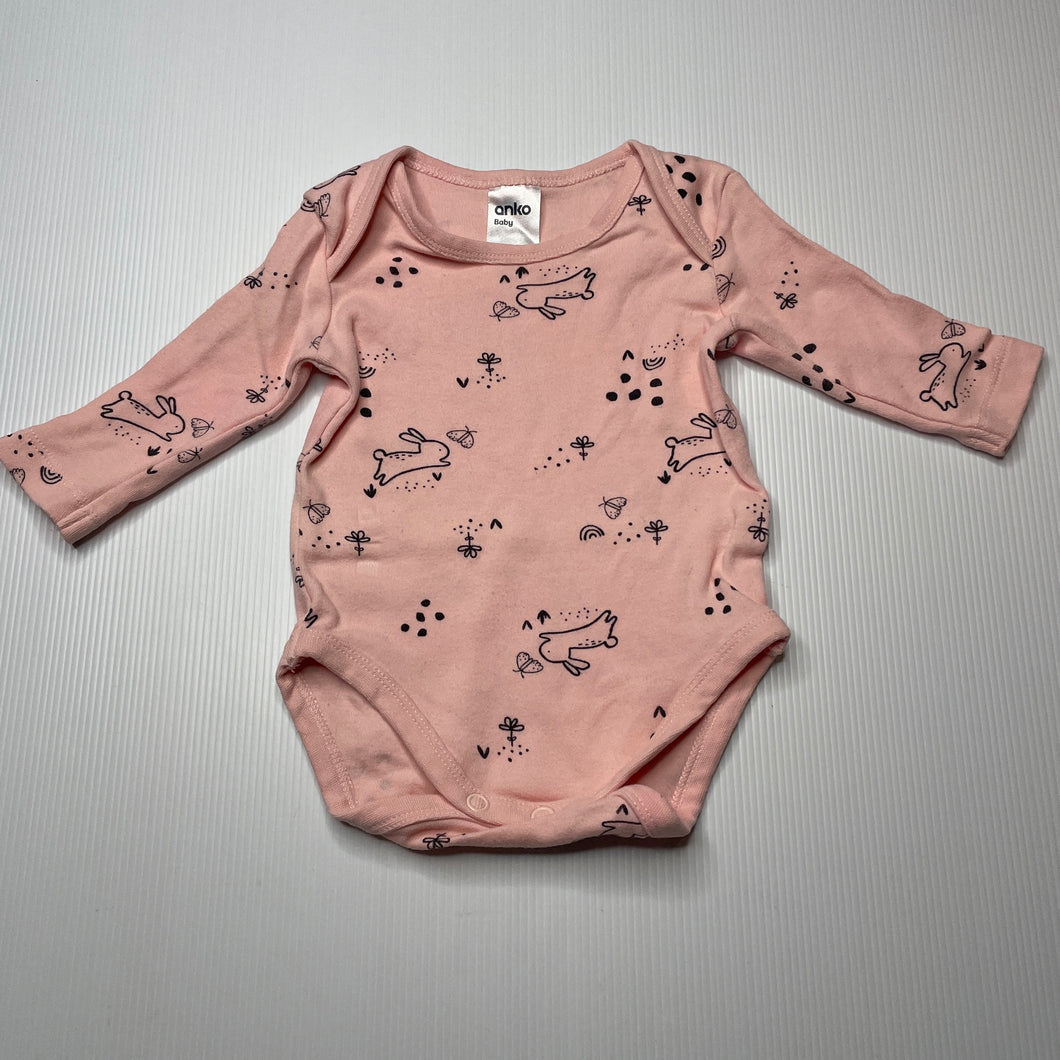 Girls Anko, pink cotton bodysuit / romper, FUC, size 000,  