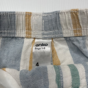 Boys Anko, striped linen/cotton shorts, elasticated, FUC, size 4,  