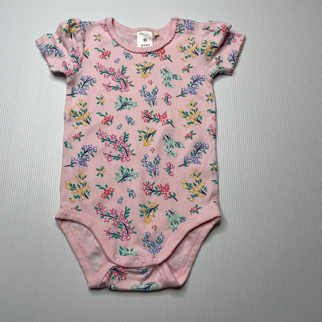 Girls Target, pink floral cotton bodysuit / romper, EUC, size 0,  