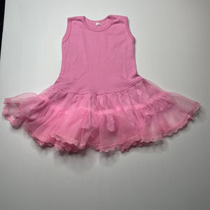 Girls pink, spliced party dress, GUC, size 1-2, L: 43cm