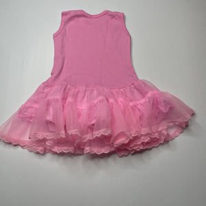 Girls pink, spliced party dress, GUC, size 1-2, L: 43cm