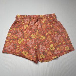 Girls Anko, orange cotton floral shorts, elasticated, GUC, size 5,  