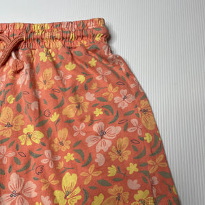 Girls Anko, orange cotton floral shorts, elasticated, GUC, size 5,  