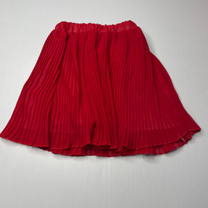 Girls lined, red pleated skirt, elasticated, L: 30cm, GUC, size 3-4,  
