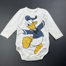 Load image into Gallery viewer, unisex H&amp;M, Disney Donald Duck cotton romper, light mark on sleeve, FUC, size 00,  