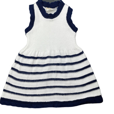Girls Meritas, vintage navy & white knit dress, FUC, size 0, L: 36cm