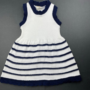 Girls Meritas, vintage navy & white knit dress, FUC, size 0, L: 36cm