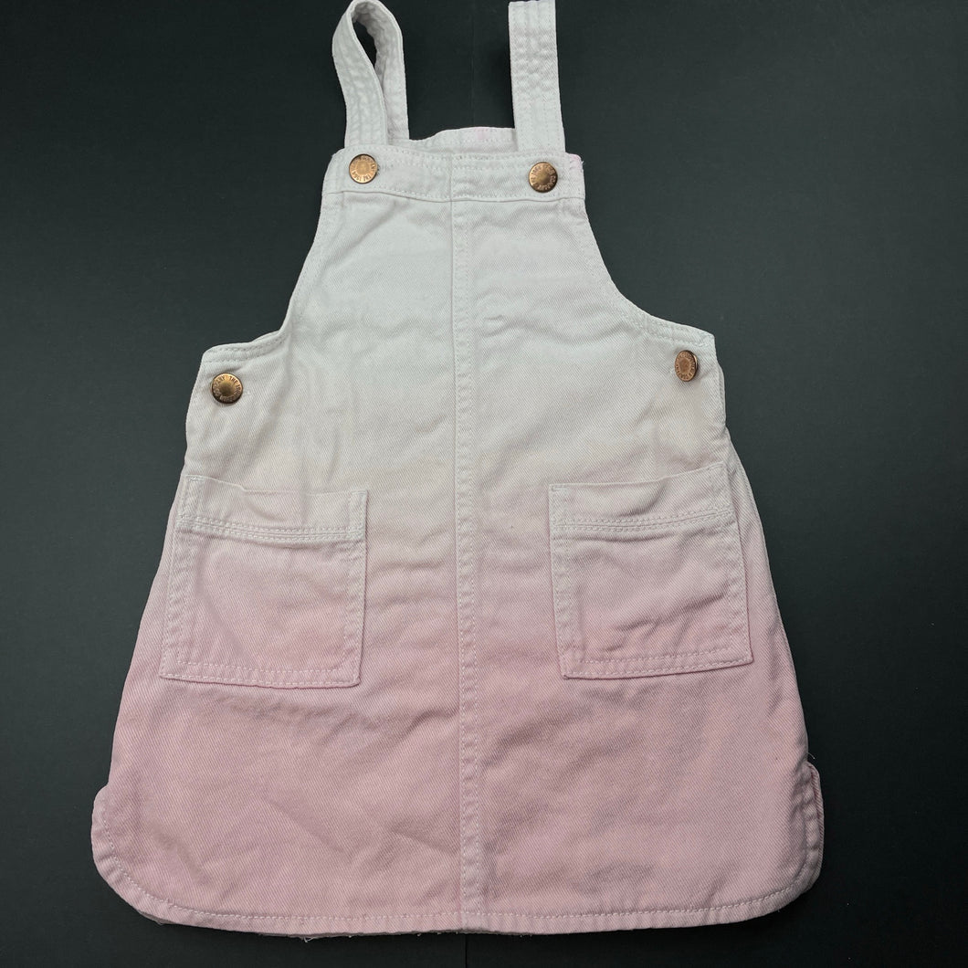 Girls 1964 Denim Co, pink ombre denim overalls dress, GUC, size 3, L: 51cm