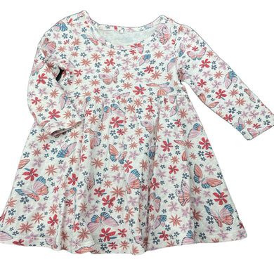 Girls Anko, floral cotton long sleeve dress, FUC, size 1, L: 40cm