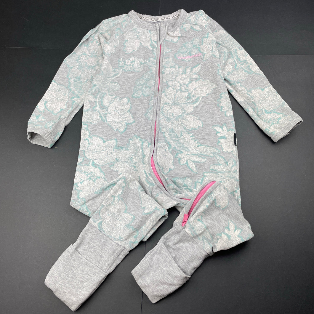 Girls Bonds, zip wondersuit / zippy / romper, wash fade & marks on feet, FUC, size 2,  