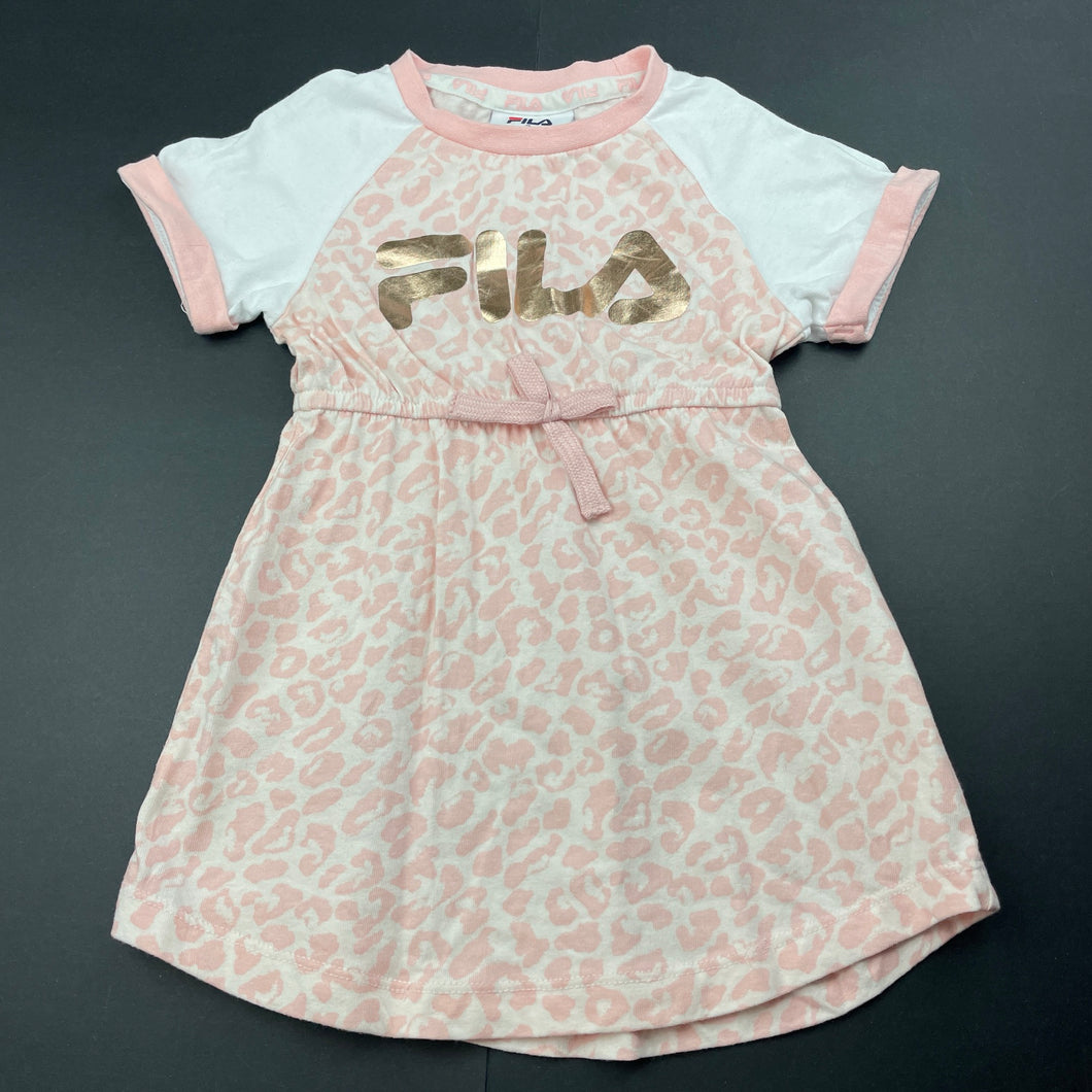 Girls FILA, cotton animal print short sleeve dress, EUC, size 2, L: 43cm