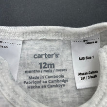 Load image into Gallery viewer, unisex Carters, grey marle bodysuit / romper, GUC, size 1,  