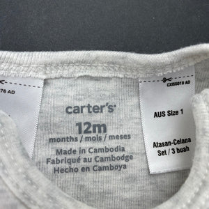 unisex Carters, grey marle bodysuit / romper, GUC, size 1,  