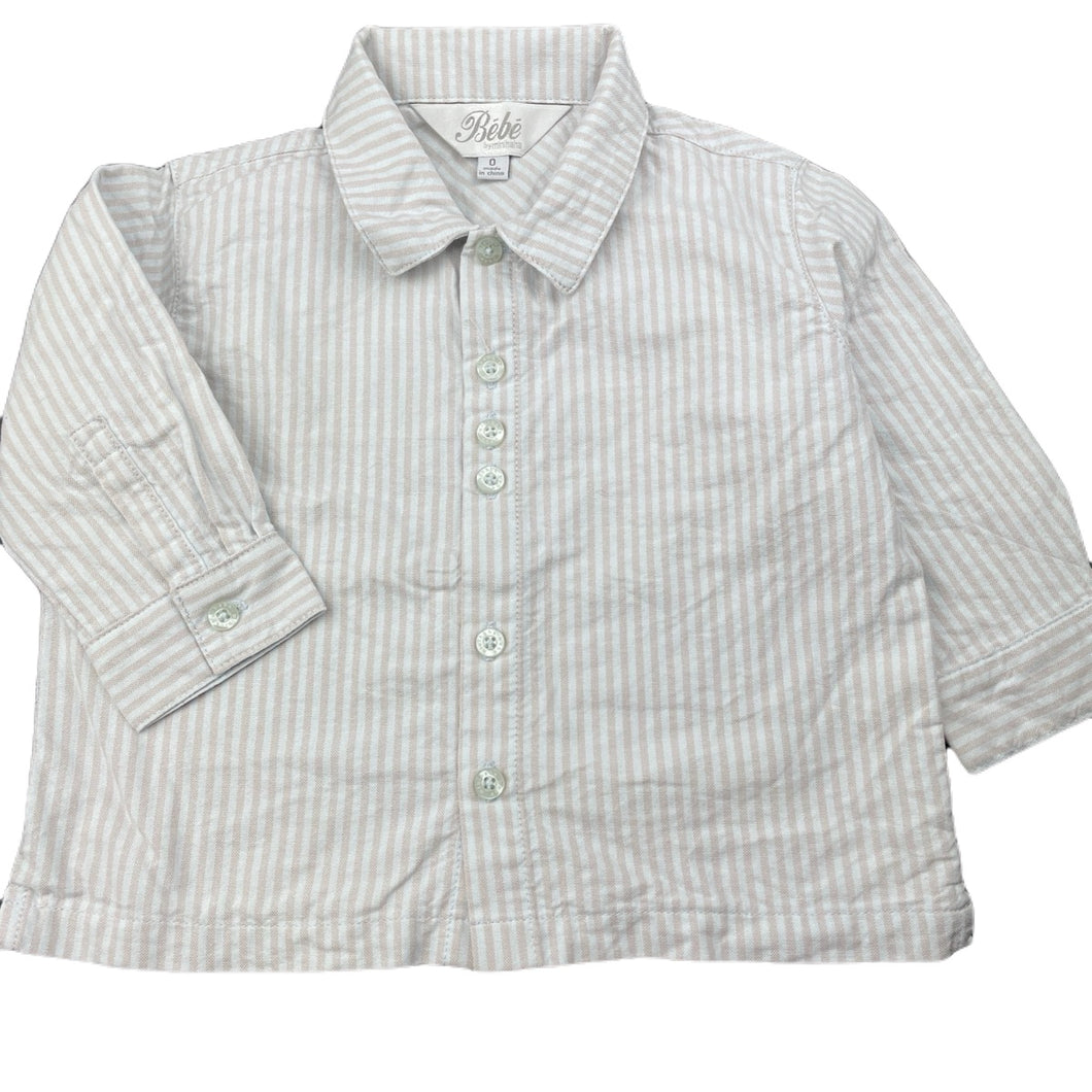 Boys Bebe by Minihaha, pink stripe cotton long sleeve shirt, FUC, size 0,  