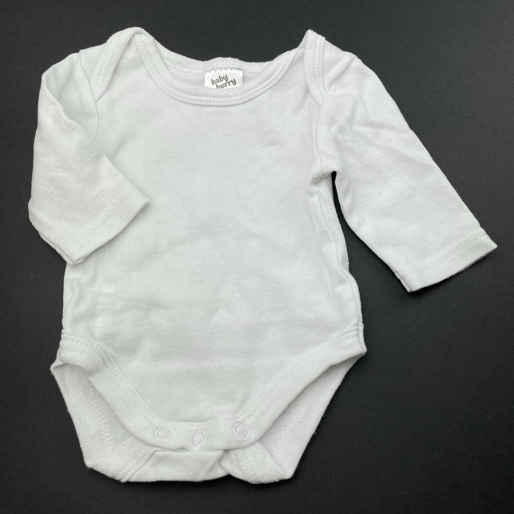 unisex Baby Berry, white cotton bodysuit / romper, GUC, size 0000,  