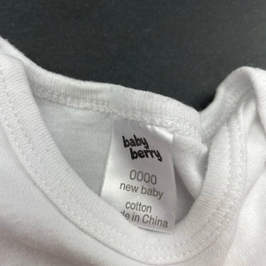 unisex Baby Berry, white cotton bodysuit / romper, GUC, size 0000,  