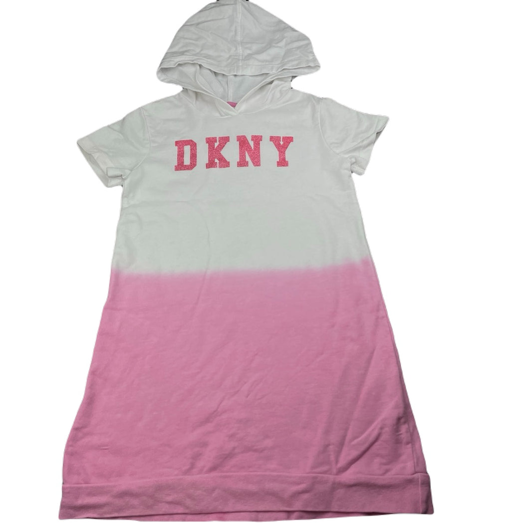 Girls DKNY, cotton hooded t-shirt dress, GUC, size 6, L: 60cm