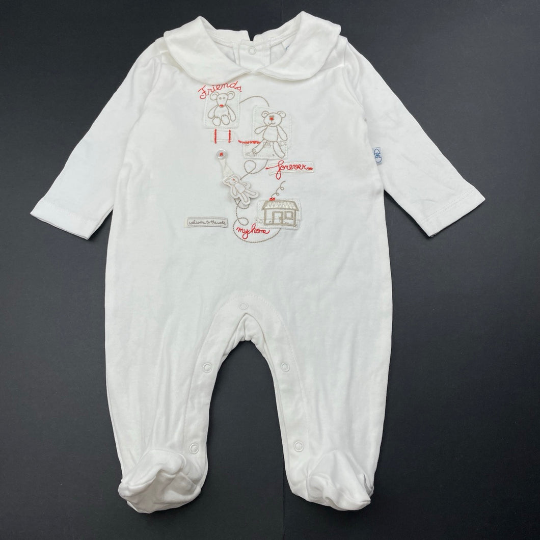 unisex Just Hatch, embroidered cotton coverall / romper, EUC, size 0000,  