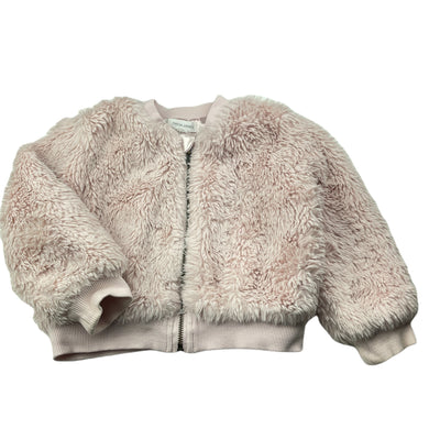 Girls David Jones, lined faux fur jacket / coat, L: 31cm, discolouration on cuffs, FUC, size 3,  