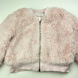 Girls David Jones, lined faux fur jacket / coat, L: 31cm, discolouration on cuffs, FUC, size 3,  