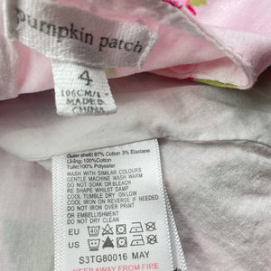 Girls Pumpkin Patch, cotton lined floral dress, marks front & back, FUC, size 4, L: 55cm