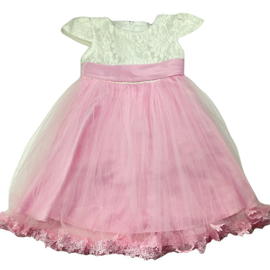 Girls Santa & Barbara, spliced tulle & floral lace dress, light marks on ribbon, FUC, size 3, L: 53cm