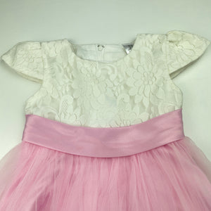 Girls Santa & Barbara, spliced tulle & floral lace dress, light marks on ribbon, FUC, size 3, L: 53cm