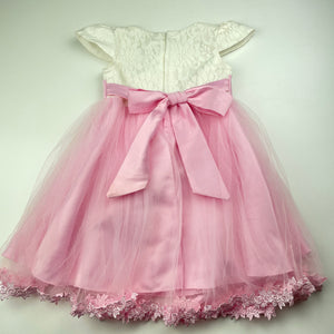 Girls Santa & Barbara, spliced tulle & floral lace dress, light marks on ribbon, FUC, size 3, L: 53cm